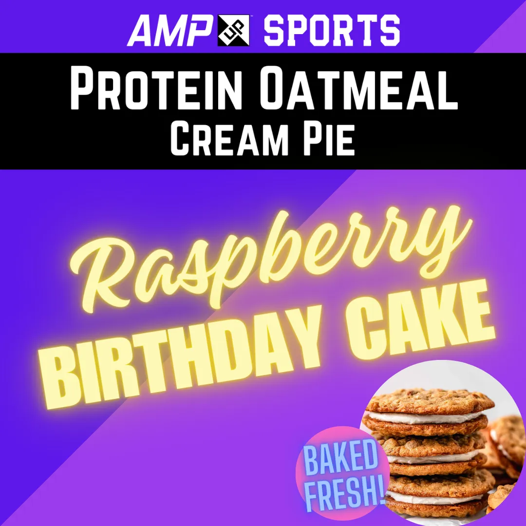 Cream Pie Slider AMP UP Protein Oatmeal Cream Pies - Raspberry Birthday Cake