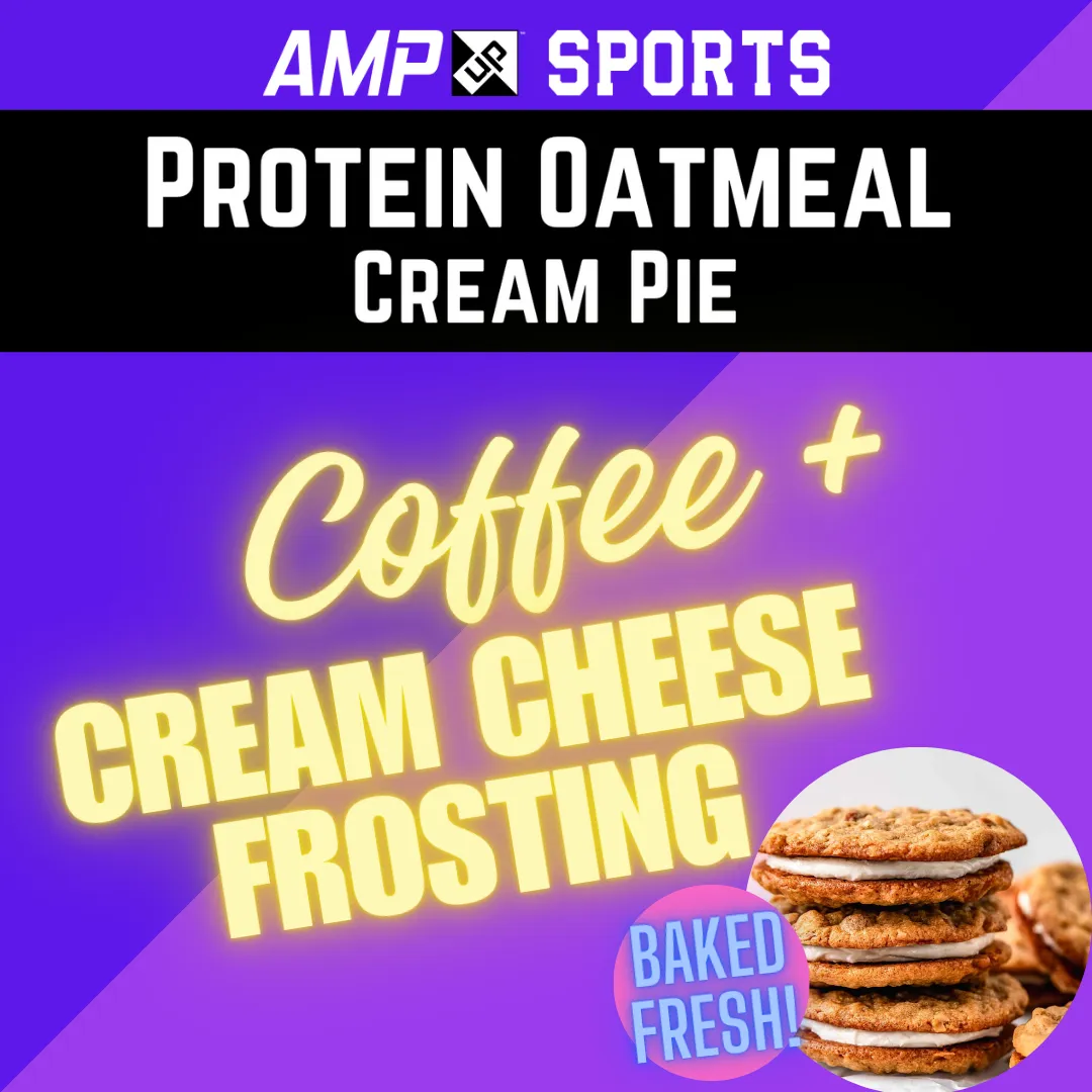 Cream Pie Slider AMP UP Protein Oatmeal Cream Pies - coffee + cream cheese frosting