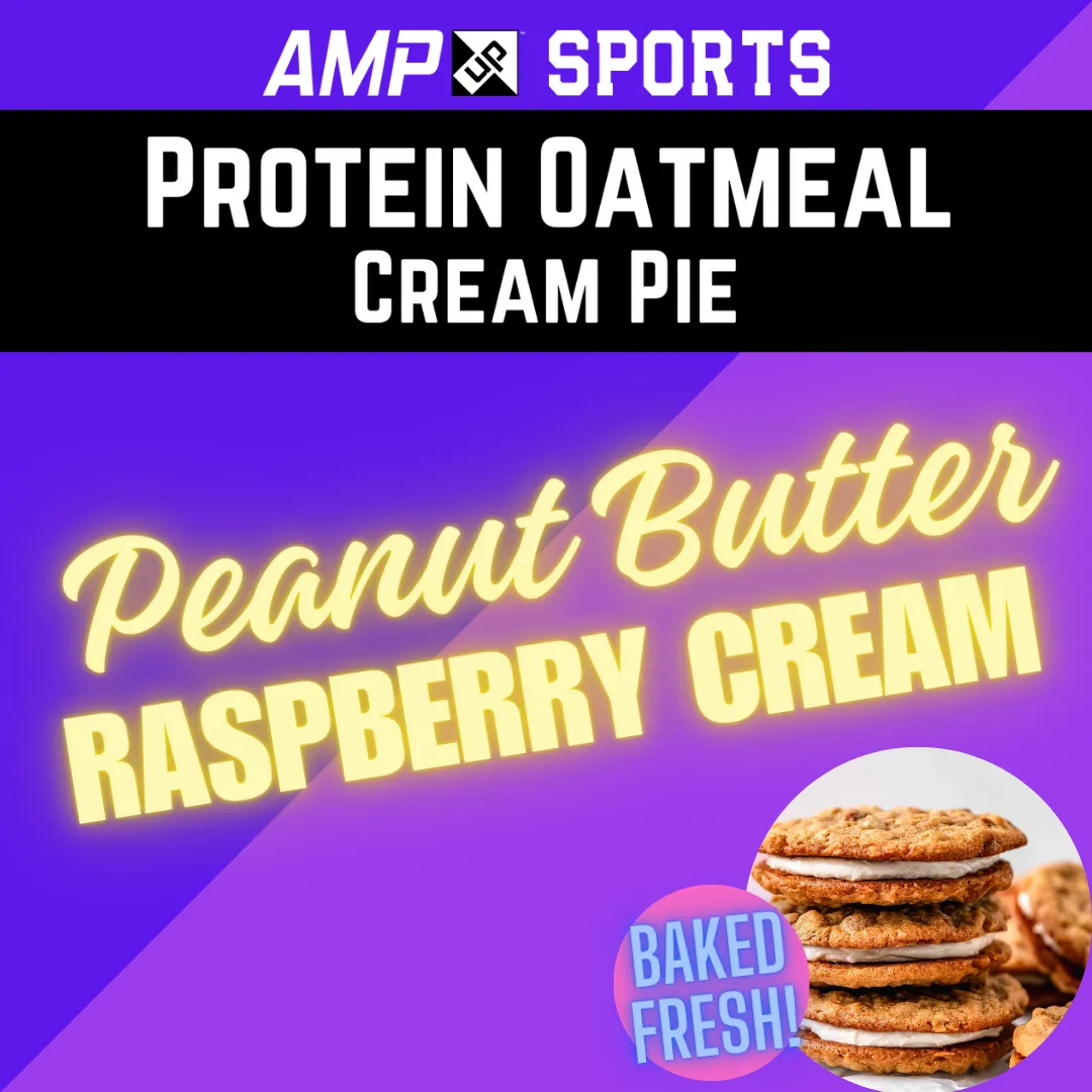 Cream Pie Slider AMP UP Protein Oatmeal Cream Pies - peanut butter + raspberry cream